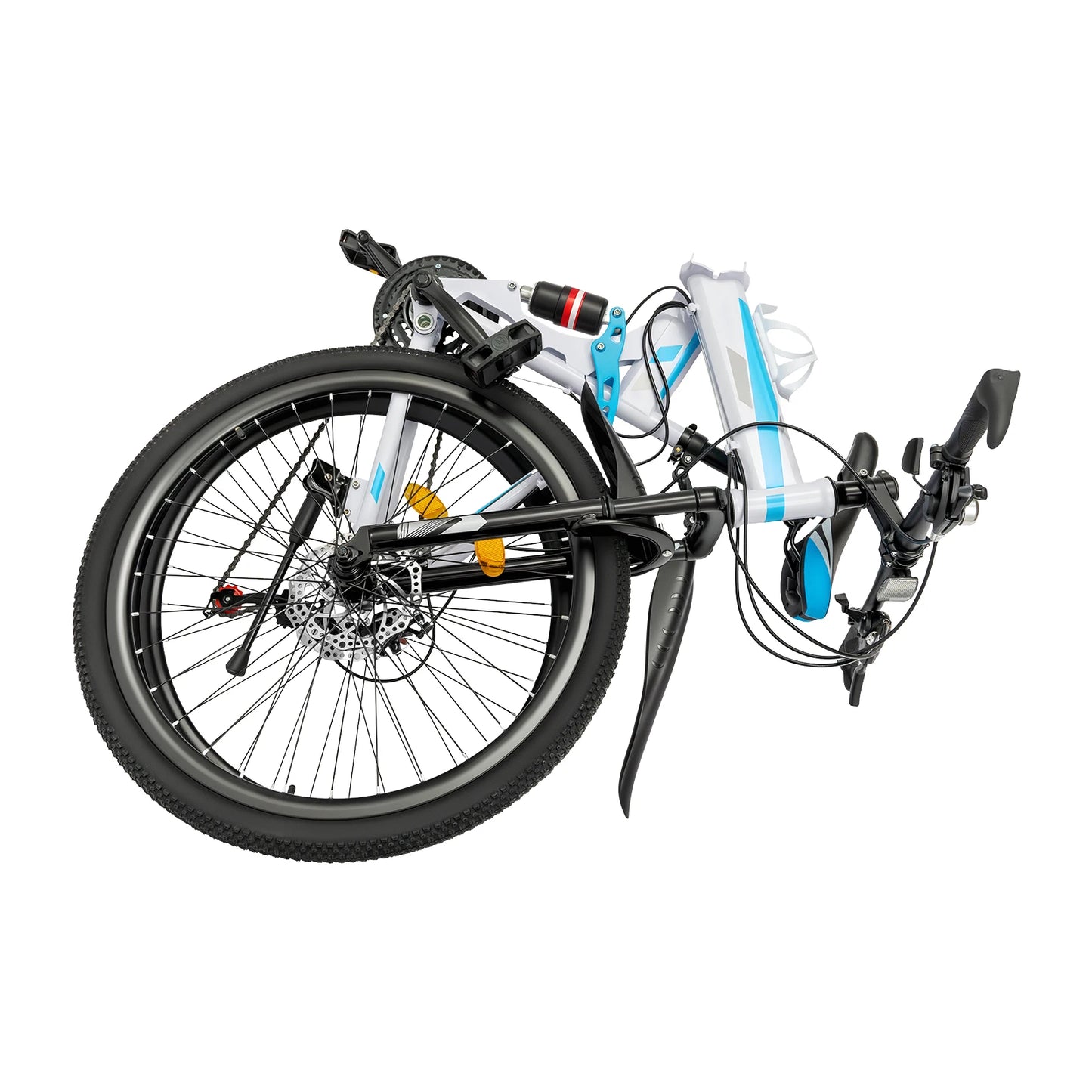 26 Inch Mountain Bike 21-Speed Foldable Carbon Steel Bike with Dual Disc Brake System for Adults Daily Commuting Fitness, Seat Height Adjustable/Anti-slip Pedals/Shock-Absorbing System