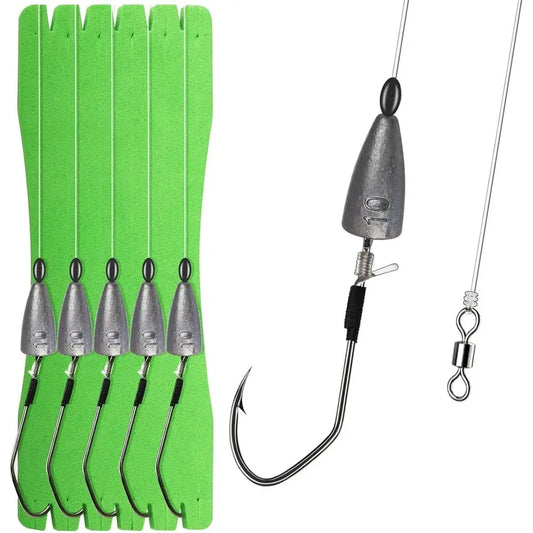 Bass Fishing Kit: 5pcs Texas Rigs with 2/0 & 3/0 Hooks, Swivels, Fluorocarbon Line & Various Weights