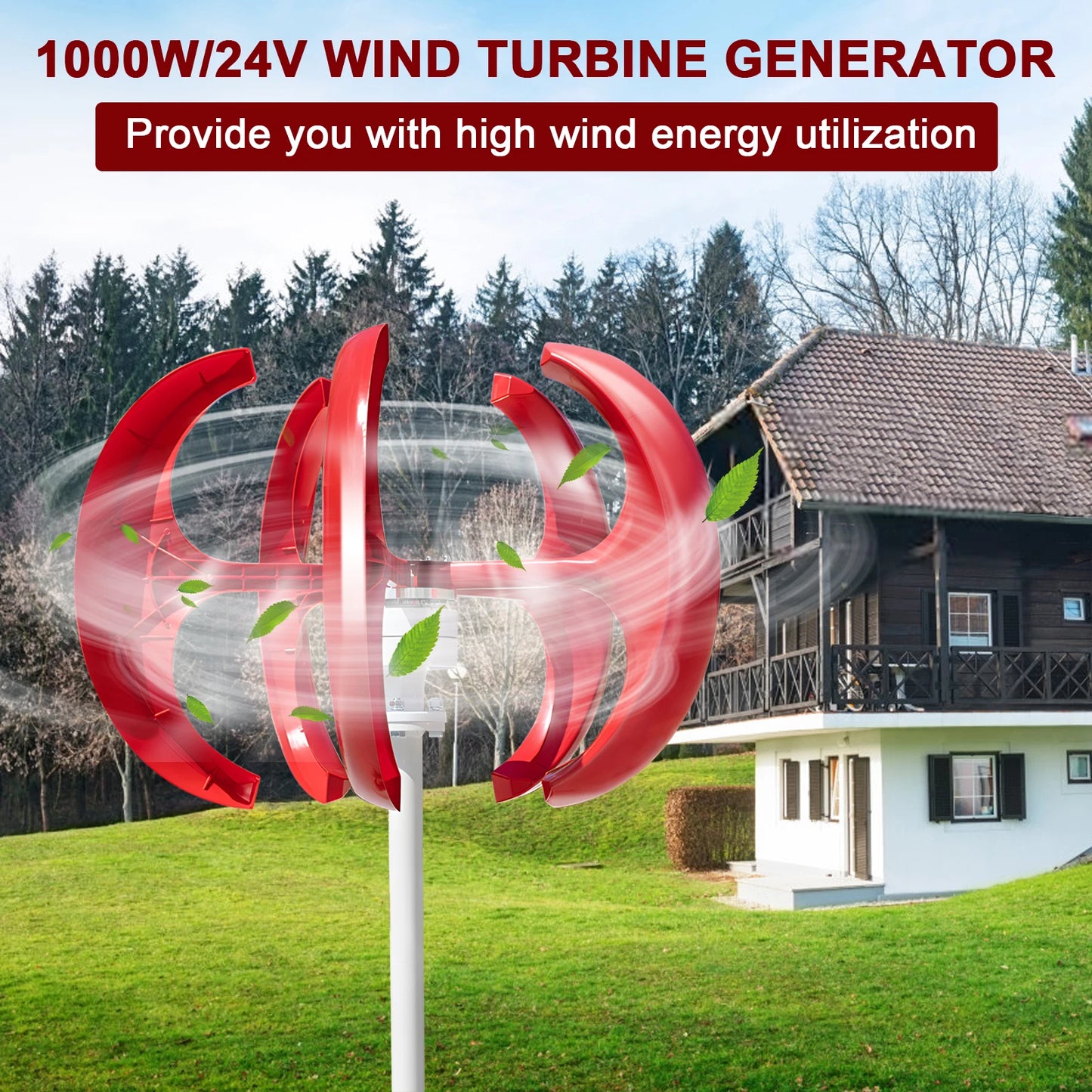 1000W 12V/24V Wind Turbines Generator, 5-Blade Lantern Wind Turbines Generator Kit,  Wind Electricity Producer Equipment