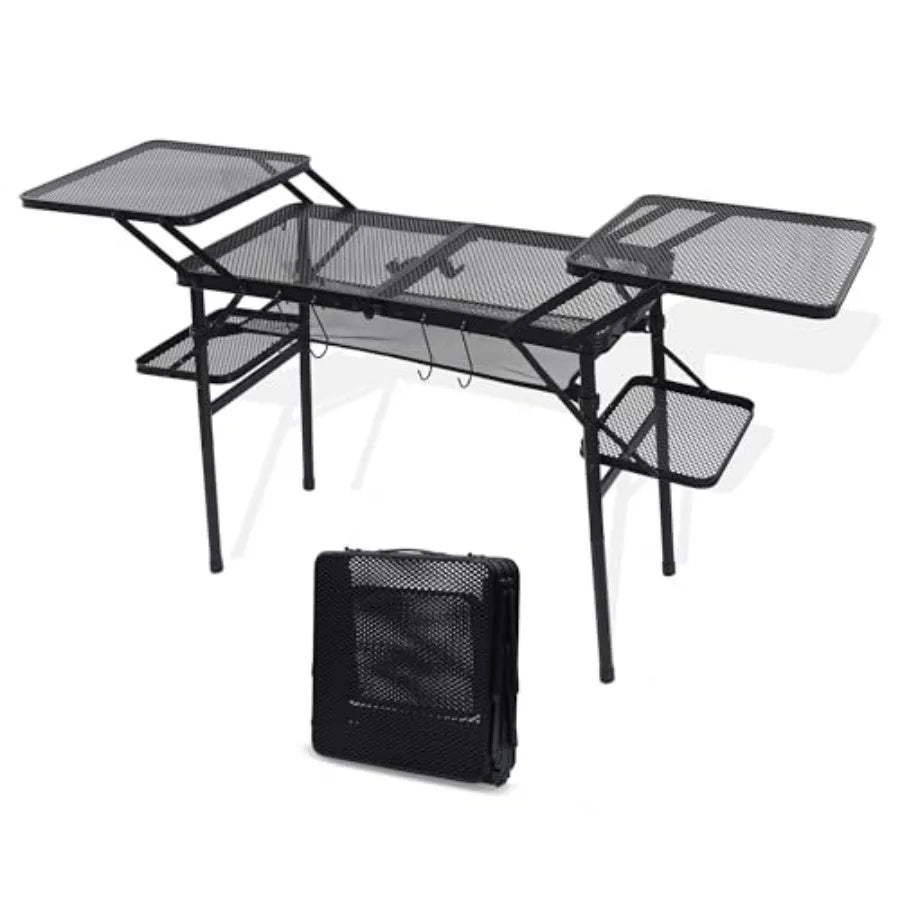 Camping Table, Compact Folding Tailgate Grill Table, Outdoor Metal Tables, Fold Up Lightweight with 4 Side Tables and Mesh Net