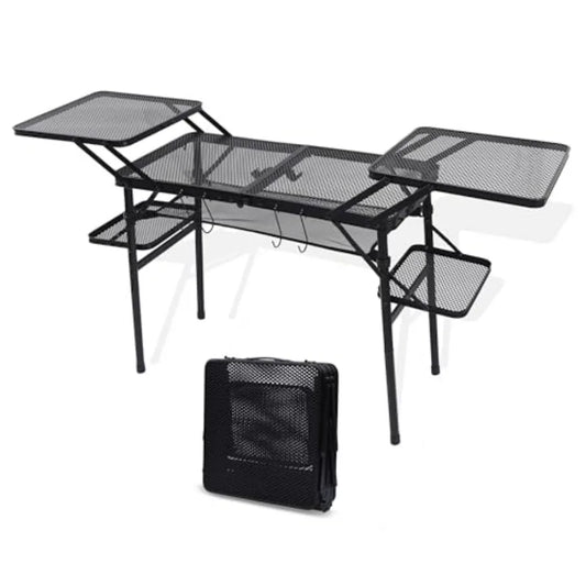 Camping Table, Compact Folding Tailgate Grill Table, Outdoor Metal Tables, Fold Up Lightweight with 4 Side Tables and Mesh Net
