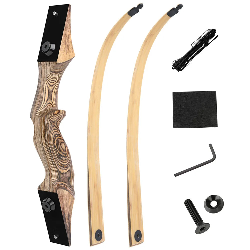 60 Inch Takedown Recurve Bow Arrow Kit 20-60Lbs Adjustable Draw Weight Wooden Riser Bamboo Core Laminated Limbs Right Hand Portable Archery Set for Adult Target Shooting and Light Outdoor Hunting Training Gear