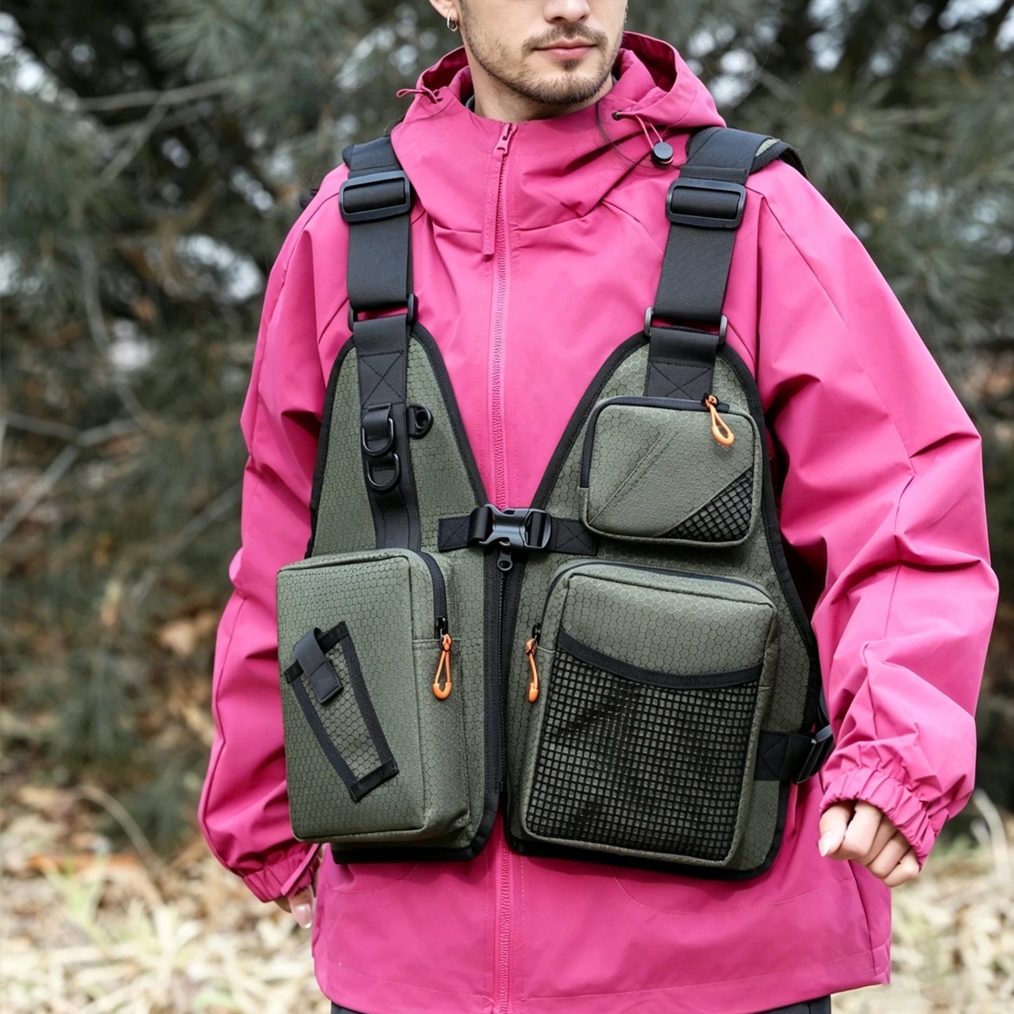 Fishing Vest Backpack Multifunctional Multi‑Pocket Breathable Waterproof Outdoor Tackle Storage Bag for Fishing Hiking Camping Hunting Adjustable Unisex Fishing Gear Accessory