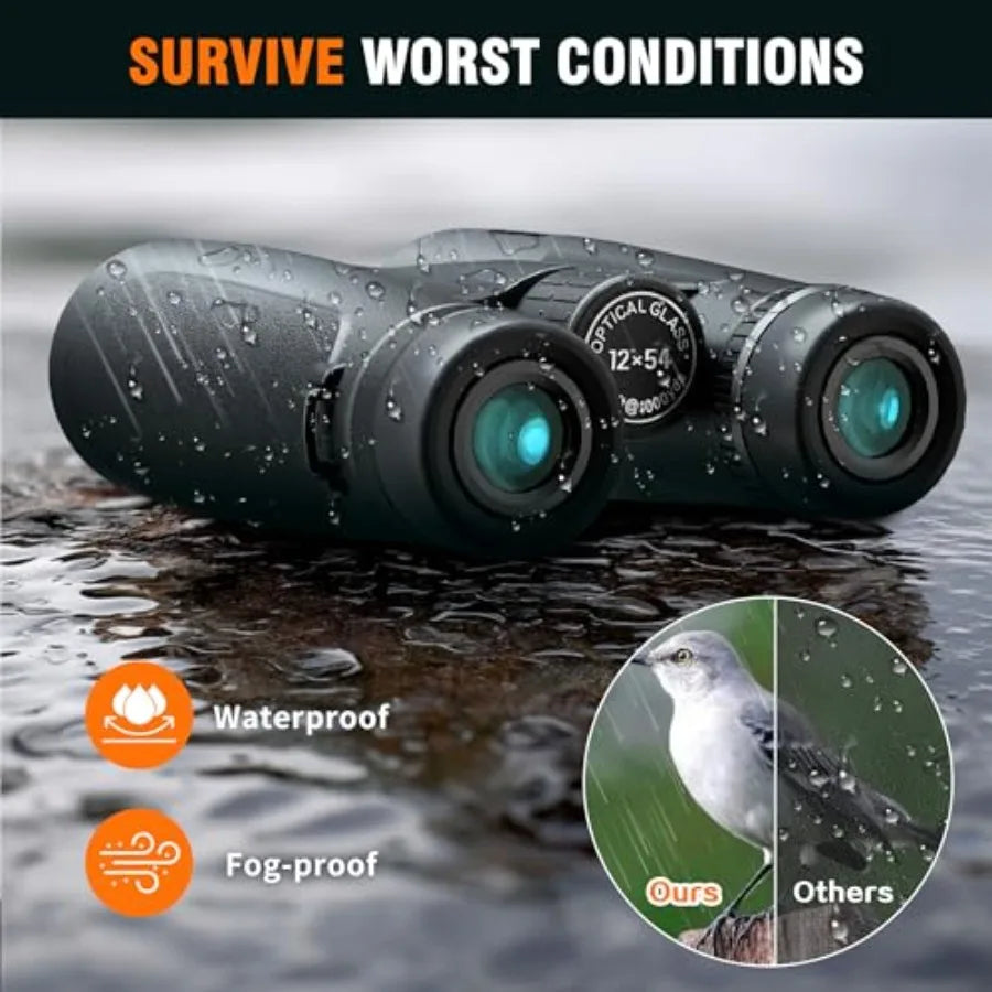 Bird watching, hiking, stargazing - BAK4 prism binoculars, black, high-powered 12x54 HD with clear low-light vision and waterpr