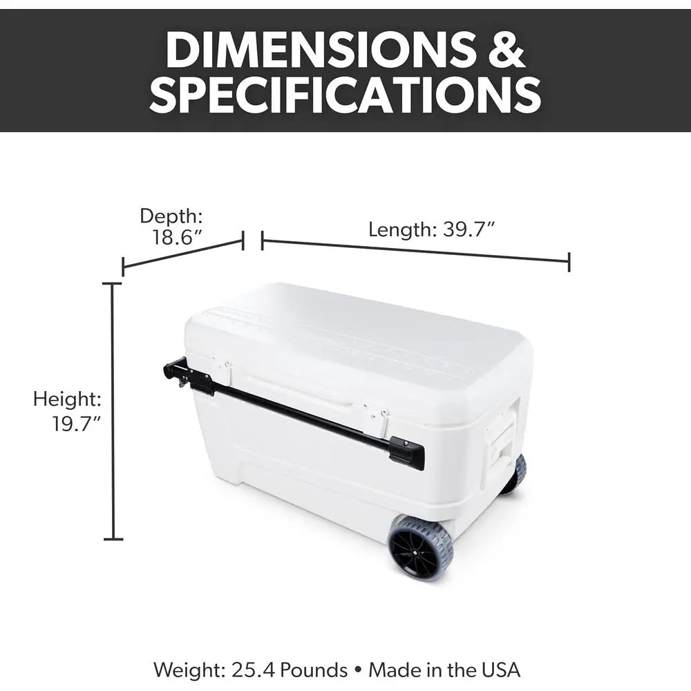 Wheeled 110Qt Insulated Cooler with Hard Shell for Outdoor Adventures