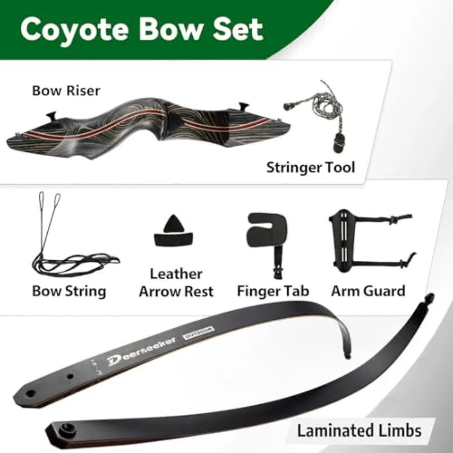 60 Takedown Recurve Bow Set Traditional Wooden Bow with Laminated Limbs Right Left Hand for Adults Youth Archery Hunting Target