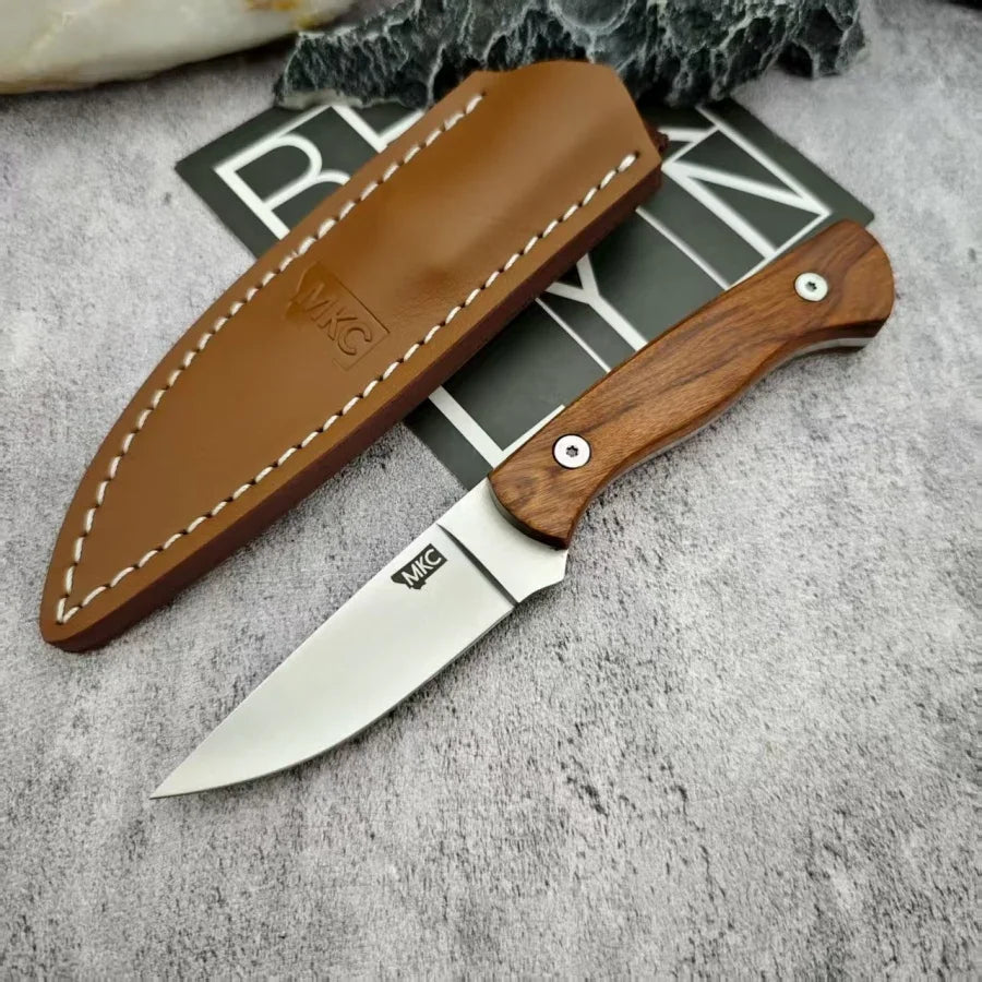 MKC Traditional Knife 8Cr13Mov Blade Wooden Handle Ideal for Outdoor Camping Survival Emergency Escape A Great Gift for Men