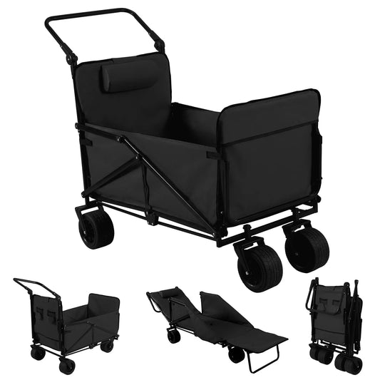 2-in-1 Wagons Carts Foldable 440lbs Capacity Grocery Cart with All-Terrain Wheels for Grocery Sports Garden Shopping Camping