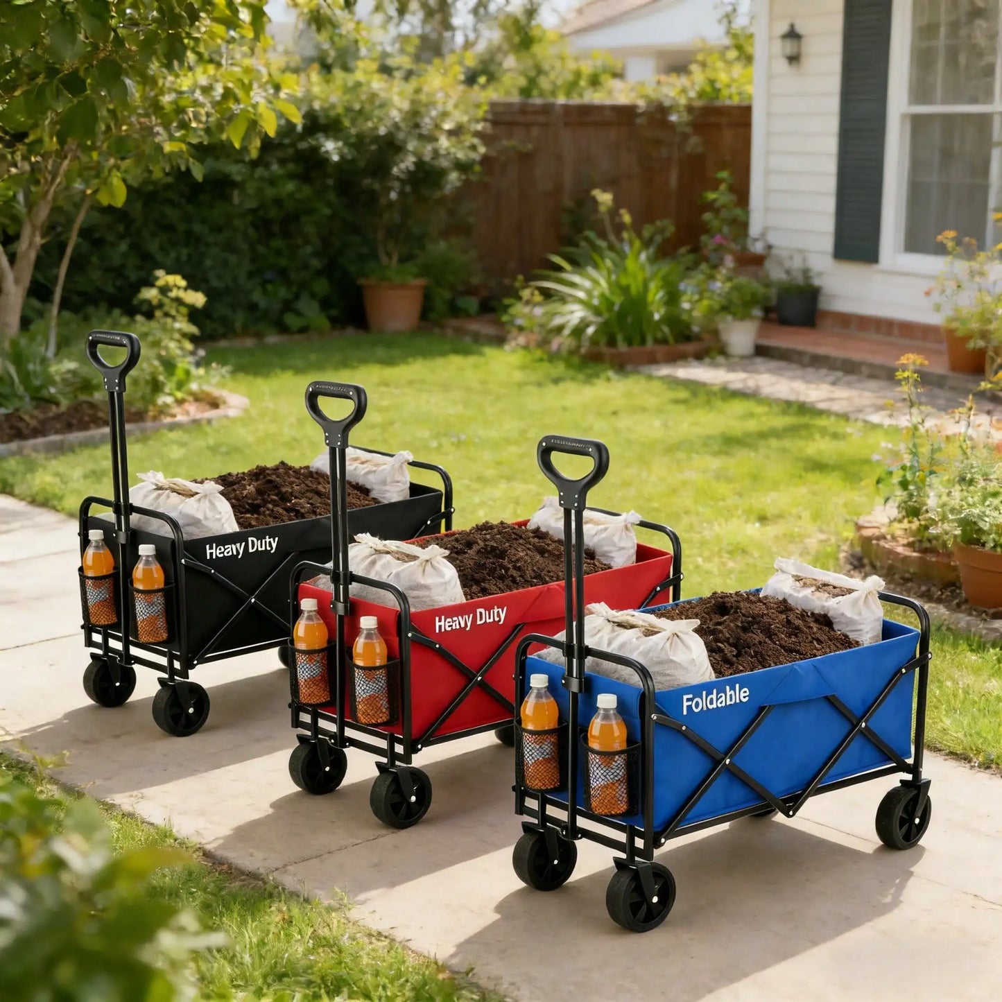 [680LBS Capacity]Heavy Duty All-Terrain Folding Wagon Cart, Large Capacity Multi-Use Utility Cart For Camping, Yard,, Shopping & Outdoor Gear Transport, Black Compact Foldable Storage Cart