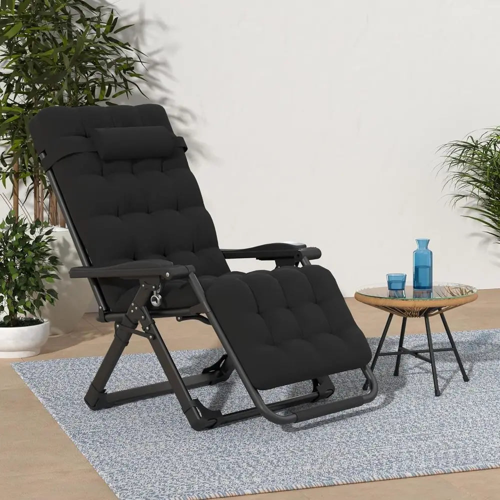 Outdoor Reclining Lounge Chair with Cushion, Lock, and Cup Holder - Versatile for Patio or Camping