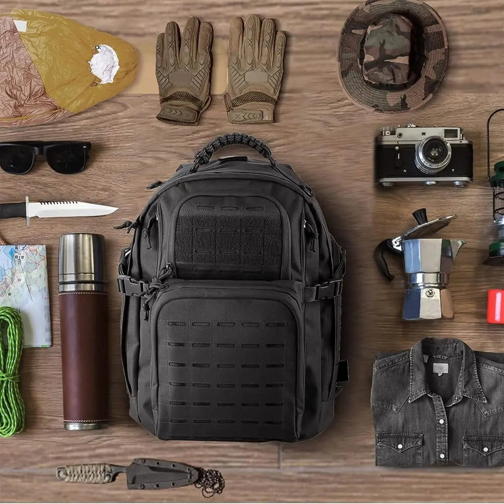 45L Black 3-Day Military-Grade Tactical Backpack with MOLLE System for Camping and Outdoor Adventures