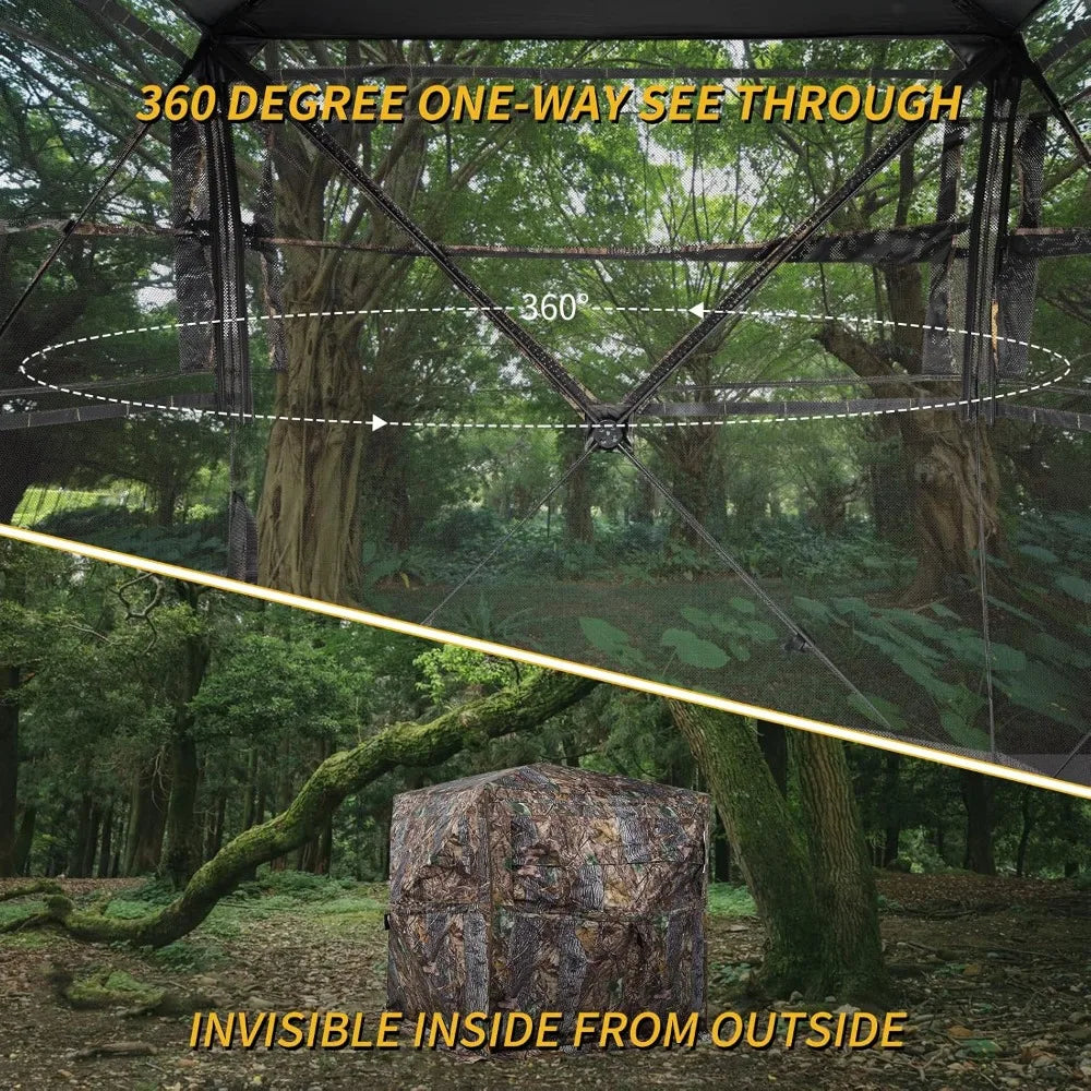 270/360 Degree See Through Ground Blind with Carrying Bag, 2/3/4 Person Pop Up Camouflage Tent Portable Concealed Shelter