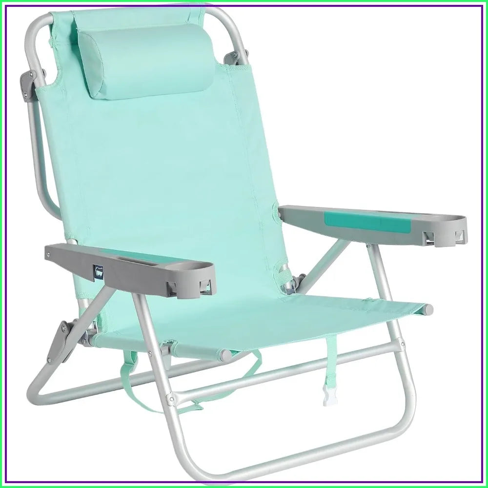 Extra Wide Low Beach Chair 5 Position Lay Flat 500 LBS Heavy Duty XL Portable Folding Camping Chair with Cup Holder for Outdoor