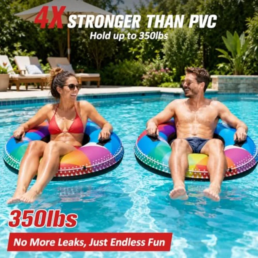 River Tube 48'' Heavy Duty Rubber Float Tube for Lake Pool Floating Black Rubber with Premium Canvas Cover Removable Cup Holder