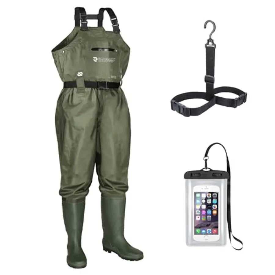 Upgraded 210D Nylon Chest Waders with Boots - Waterproof PVC Fishing and Hunting Waders for Men, Breathable Wading Gear