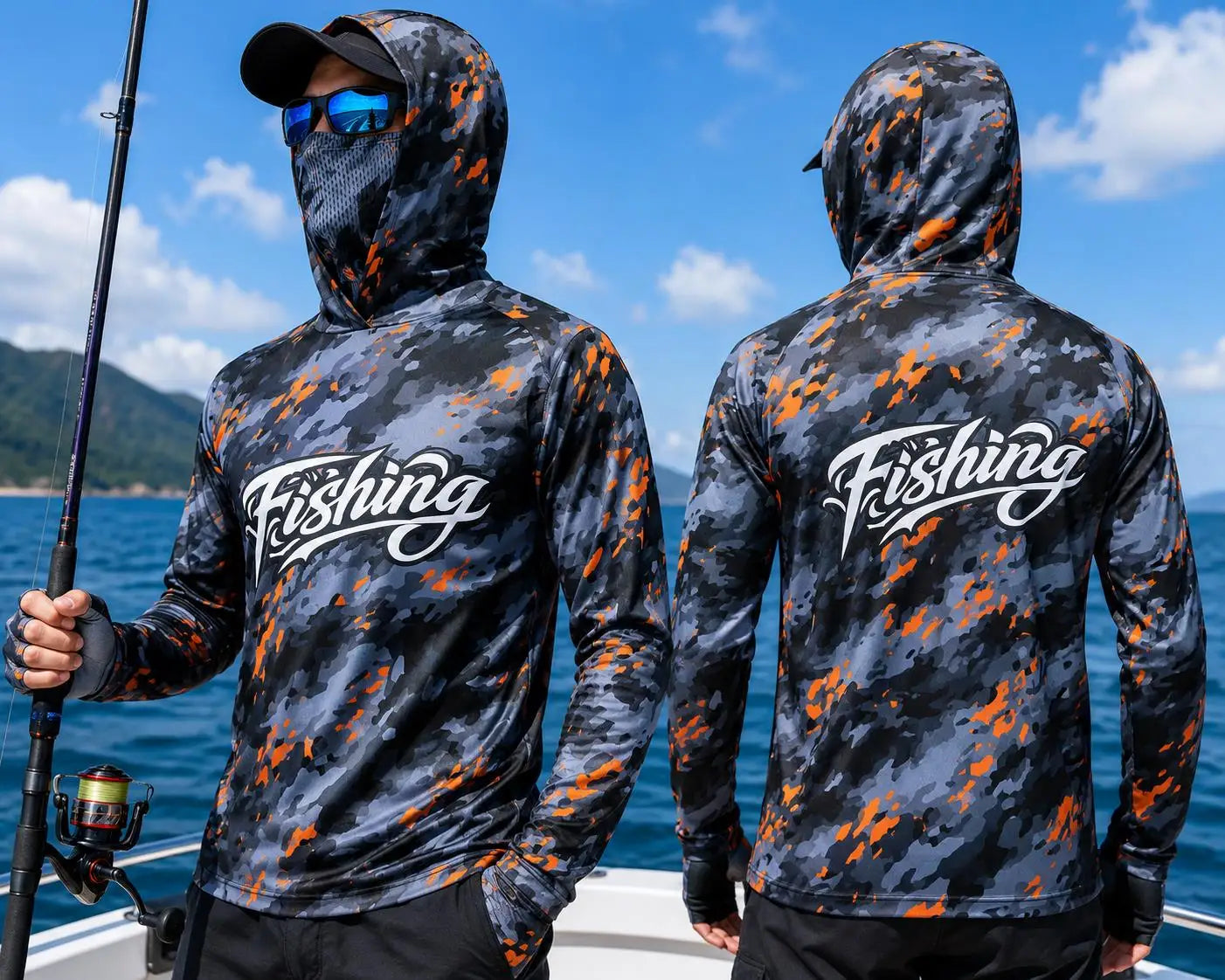 Long Sleeve Fishing Hoodie Protection Breathable Quick Dry Outdoor Fishing Shirt with Face Cover Hood Custom Print Sportswear