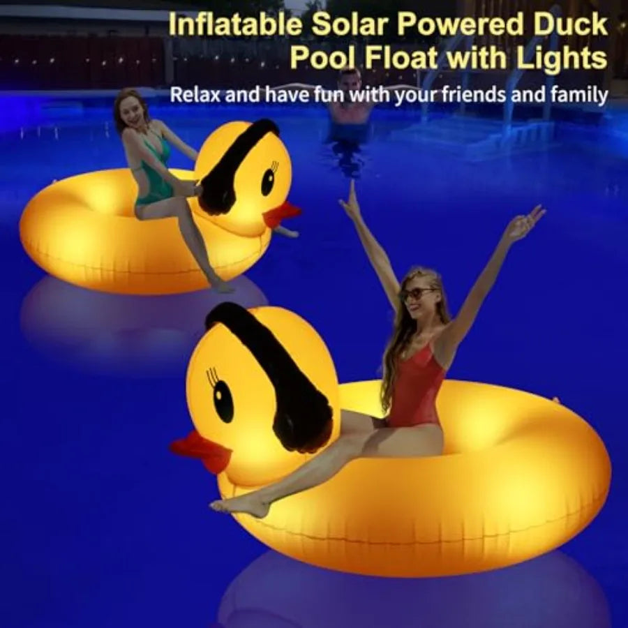 Inflatable Duck Pool Float with Lights, Solar Pool Inflatables Duck Floaties for Adults, 42" Large Animal Swim Tube Ring Pool F