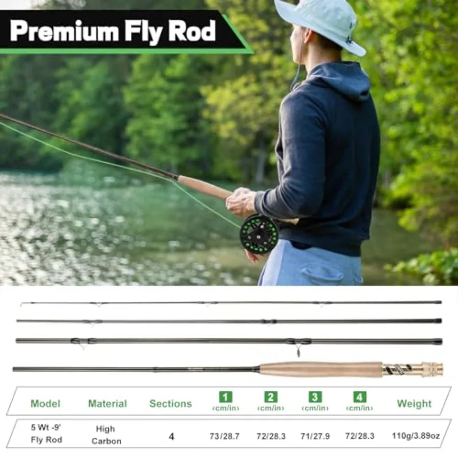 Fly Fishing Rod and Reel Combo, 4 Piece Lightweight Ultra-Portable Graphite Fly Rod 5/6 Complete Starter Package with Carrier B