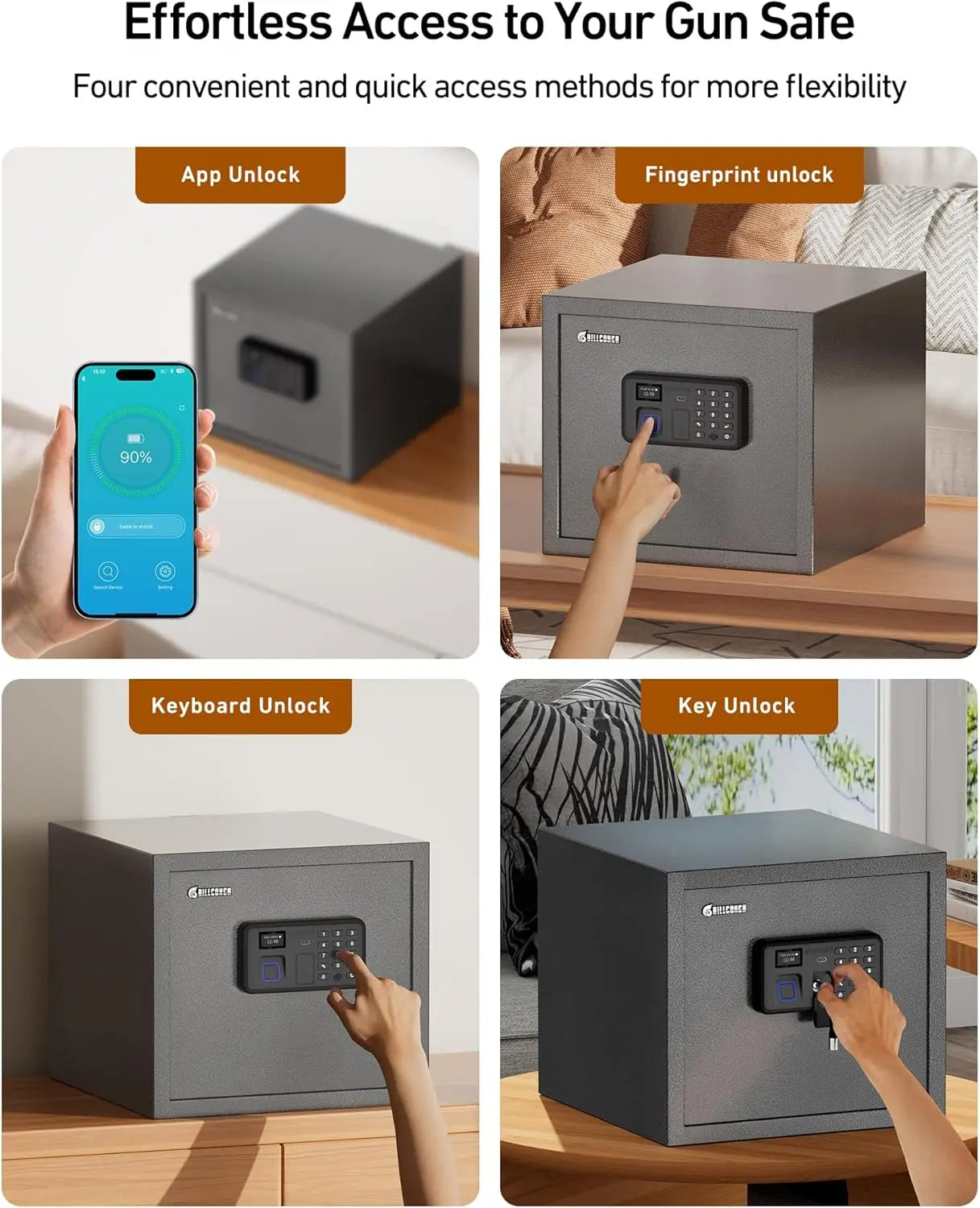 Smart Gun Safe for Multiple Pistols - Automatic Lock Safe Box with LCD Display/Voice Guide, Quick Access Unlock with Fingerprint