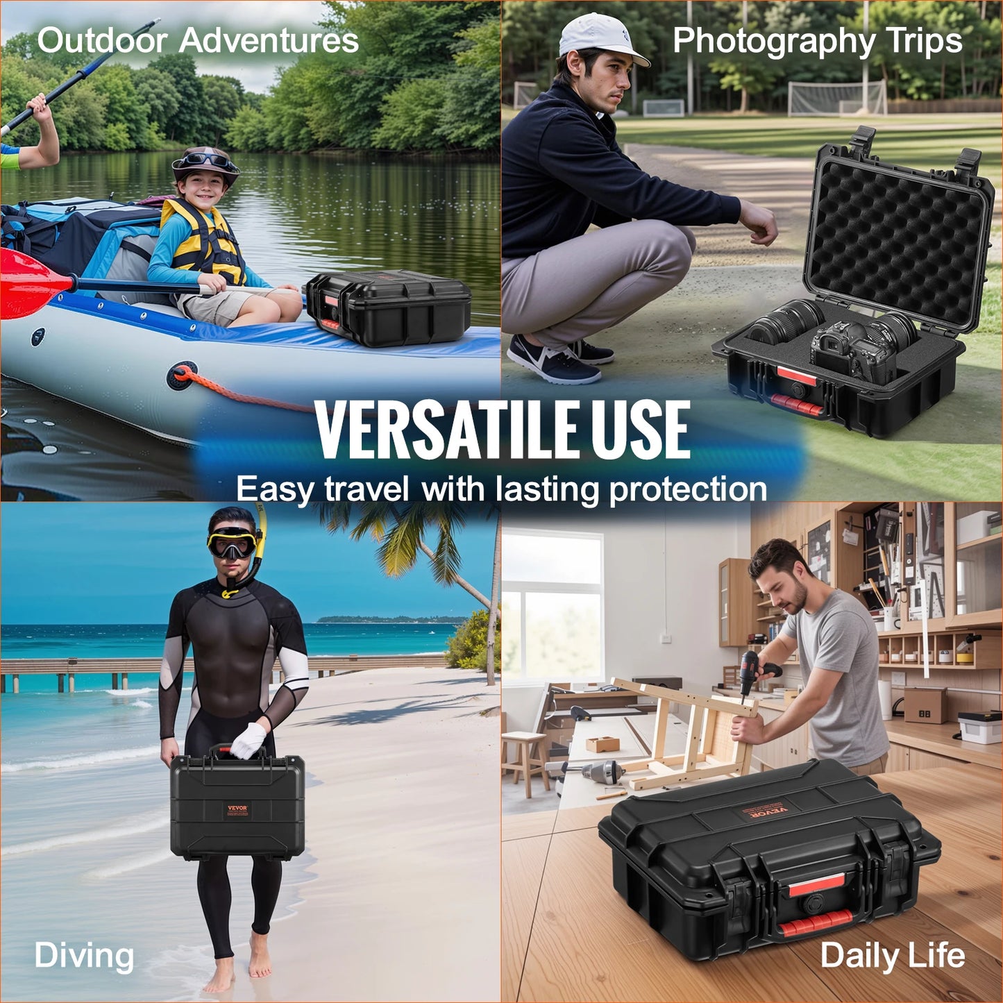 IP67 Weatherproof Hard Case Heavy Duty Protective Case w/ Pre-cut Foam and Handles for Travel Hunting Military Cameras