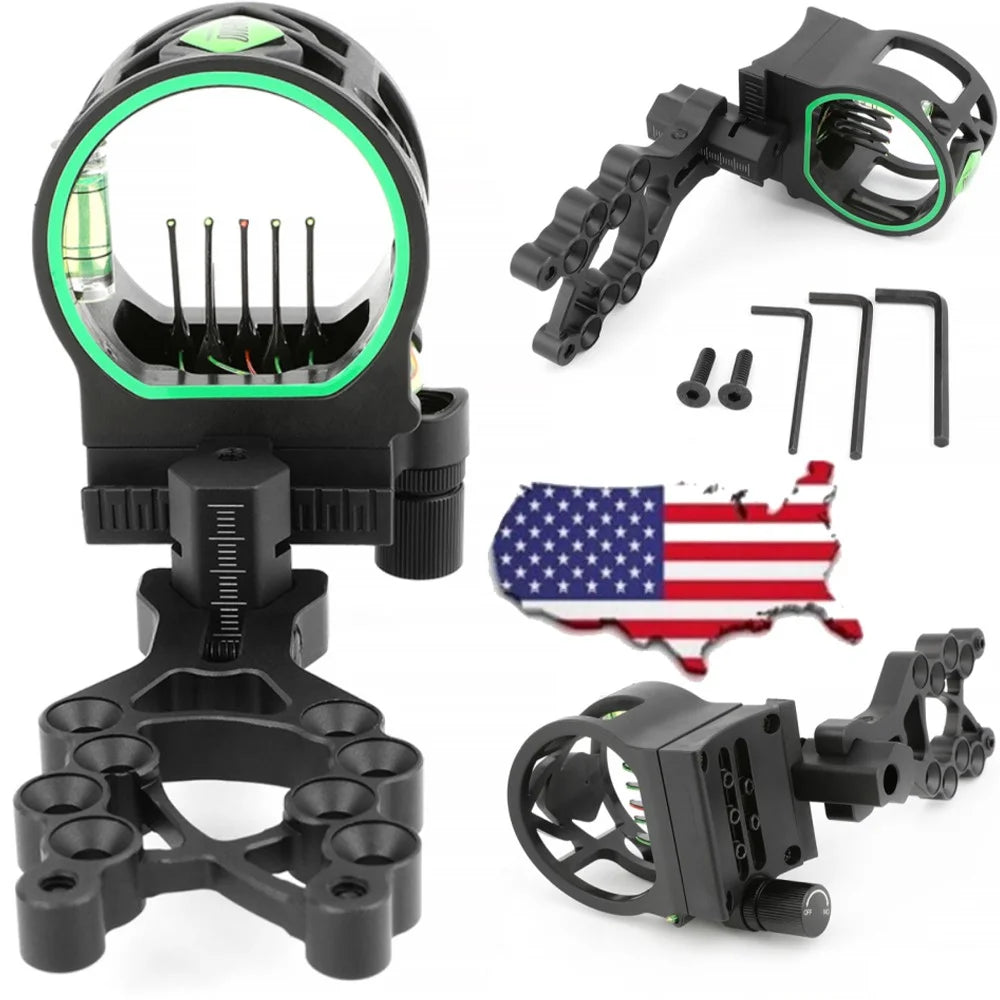 Archery Bow Sight 5 Pins Aluminum Alloy Left Right Hand Adjustable Compound Recurve Bow Sight for Bow and Arrow Accessories