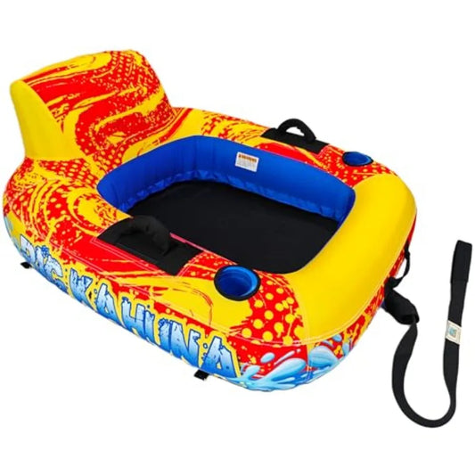 Heavy Duty Inflatable River Tube Float for Adults Fabric Covered Pool Lake Lounger Raft with Backrest Cup Holder Durable PVC Un