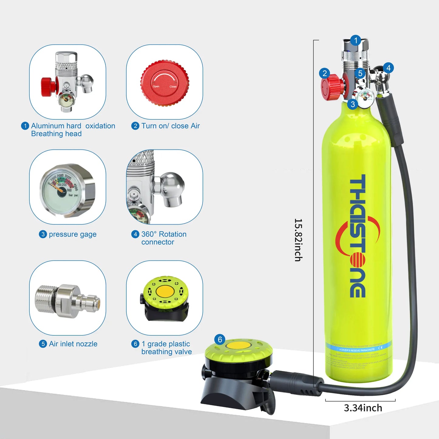 THAISTONE-1L Scuba Diving Tank Backup Air Cylinder Emergency Rescue Pony Bottle