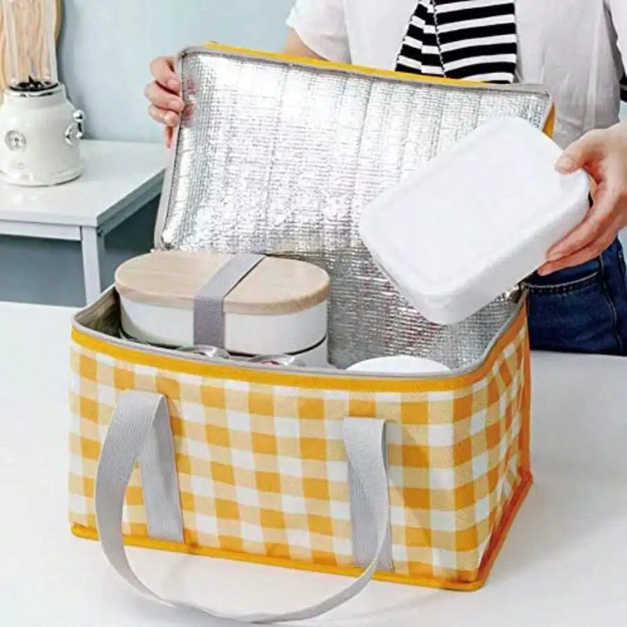 Foldable Insulated Cooler Bag With Zipper For Picnic Beach Food Delivery