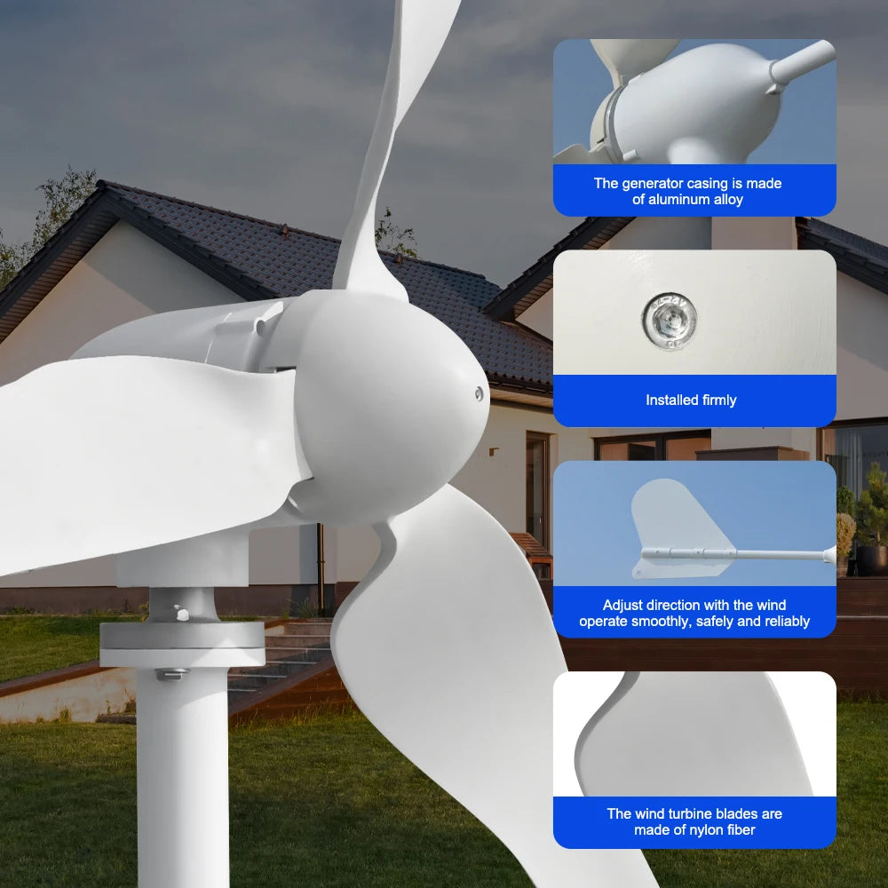 5000W Horizontal Wind Turbine 12V/24V/48V low-noise Household 220V Gentle Breeze Starter With Free Charging Controller