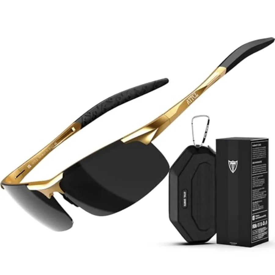 0.9 oz Polarized Sunglasses Men Sports: UV Protection Anti Glare Wrap Around Lightweight Metal Fishing Golf Running