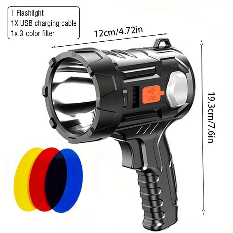 Rechargeable Spotlight, 1000,000 Lumens Handheld Hunting Flashlight Led Spot light with Cob Light and Solar Panels  for Camping