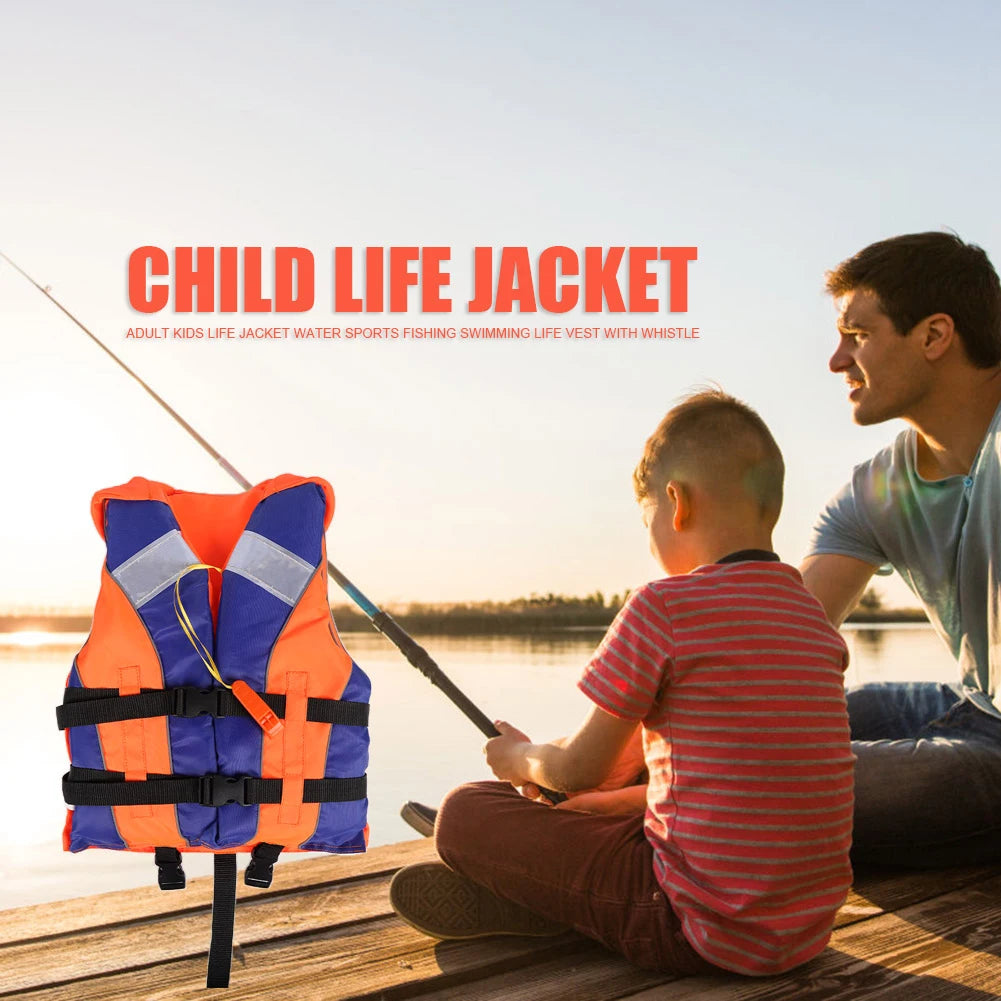 210D polyester Life Vest Adult Kids Life Vest Fishing Boating Life Jacket Wear-resistant with Whistle Reflective Strips