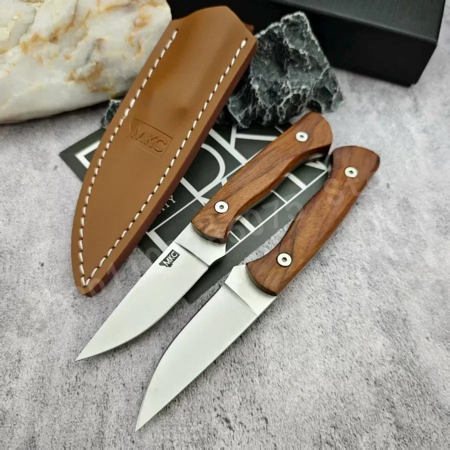 MKC Traditional Knife 8Cr13Mov Blade Wooden Handle Ideal for Outdoor Camping Survival Emergency Escape A Great Gift for Men