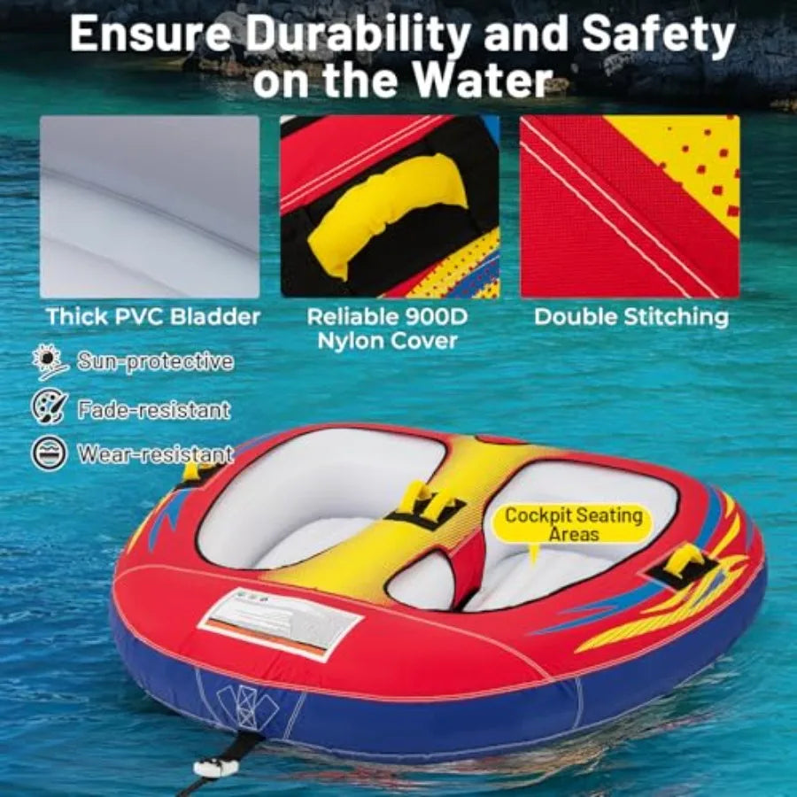 Towable Tube for Boating 1-2/1-3 Person Inflatable Boat Tube w/Quick Connector Drainage Cockpits Floating Raft Water Sports Tow