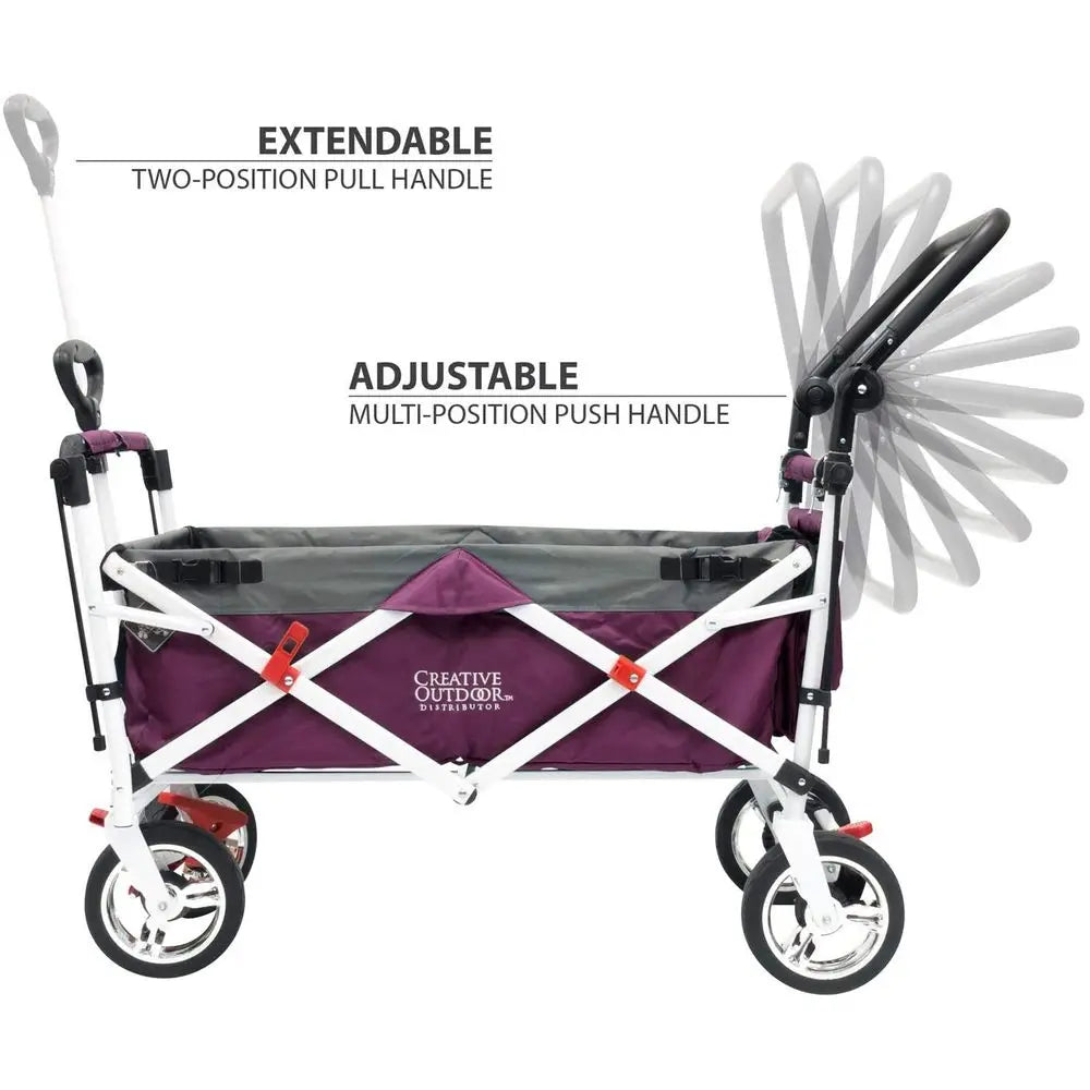 Outdoor Push Pull Stroller Wagon for Kids, 150lbs Weight Capacity, AllTerrain Collapsible Folding Cart with Canopy for Cargo, B