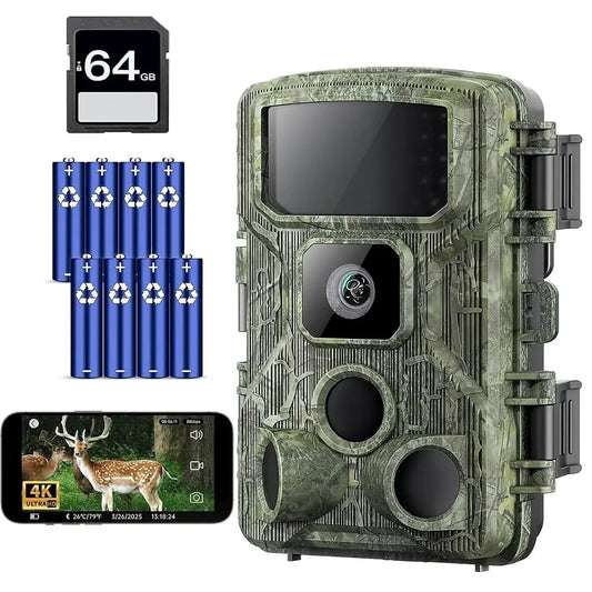 Free Shipping - Trail Camera 4K 64MP WiFi Bluetooth Game Camera, Night Vision Wildlife Hunting Camera, 0.1s Trigger Motion Activ