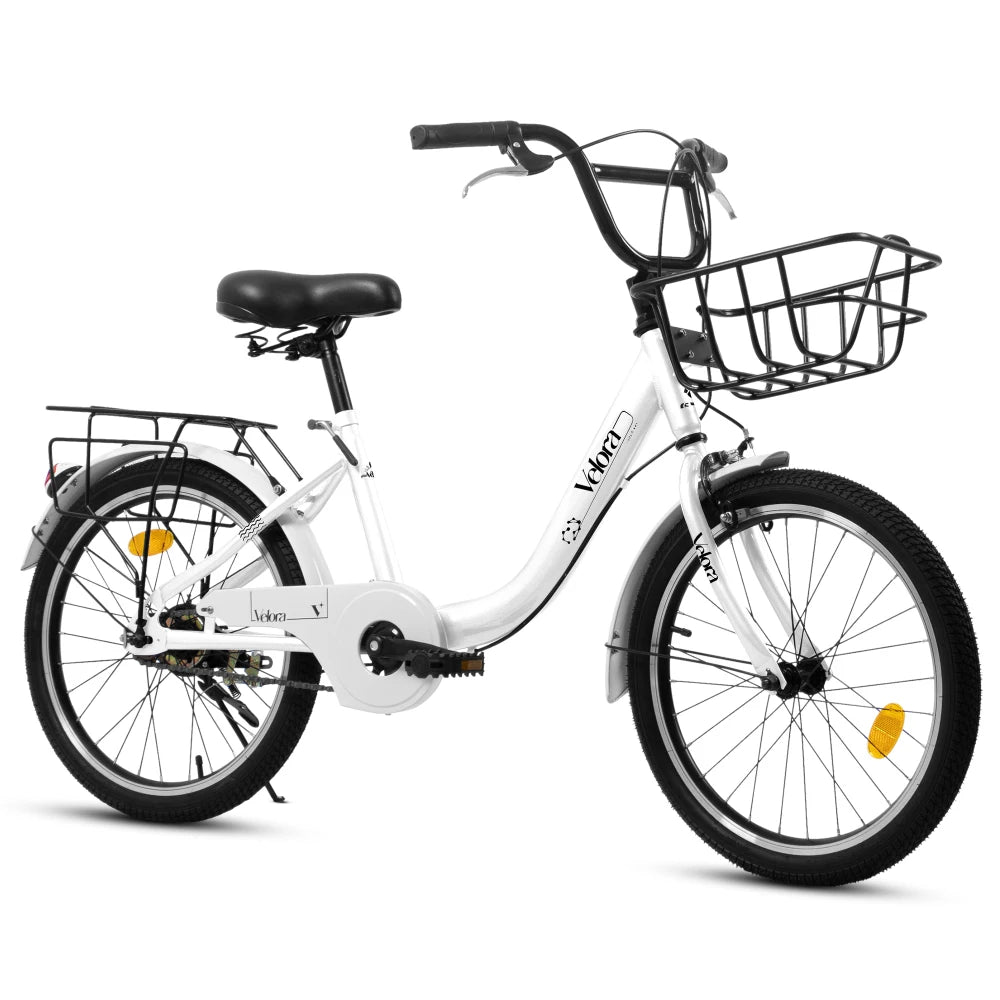 20 Inch Children’s Bike for Boys and Girls, Single Speed V-Brake Bicycle with Chain Guard & Rear Cargo Rack, Lightweight Steel Frame in 4 Colors Pink Green Purple White