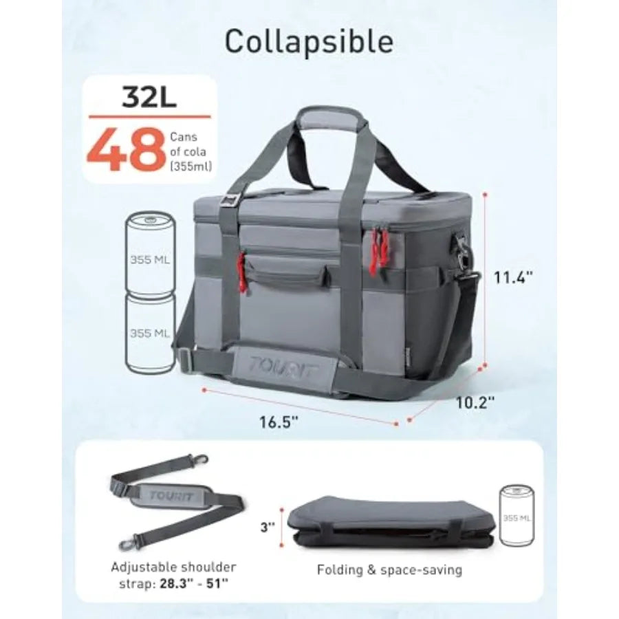 Soft Sided Cooler Bag Insulated 30/48/60 Cans, Large Collapsible and Leakproof Ice Chest for Picnic, Beach, Camping, Travel