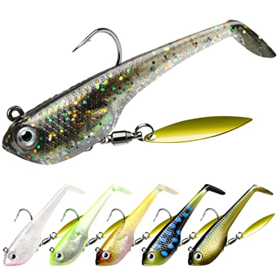 Shadtale Easy Catch Soft Fishing Lures with BKK Hooks - Trembly Sinking and Vibrating Swim for More Bites Pre-Rigged Swimbaits