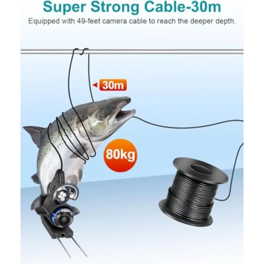 Underwater Fishing Camera for Boat Lake Kayak Ice Fishing, PVC Housing, Black, 5-inch HD LCD Display with 100ft Cable, 10000mAh