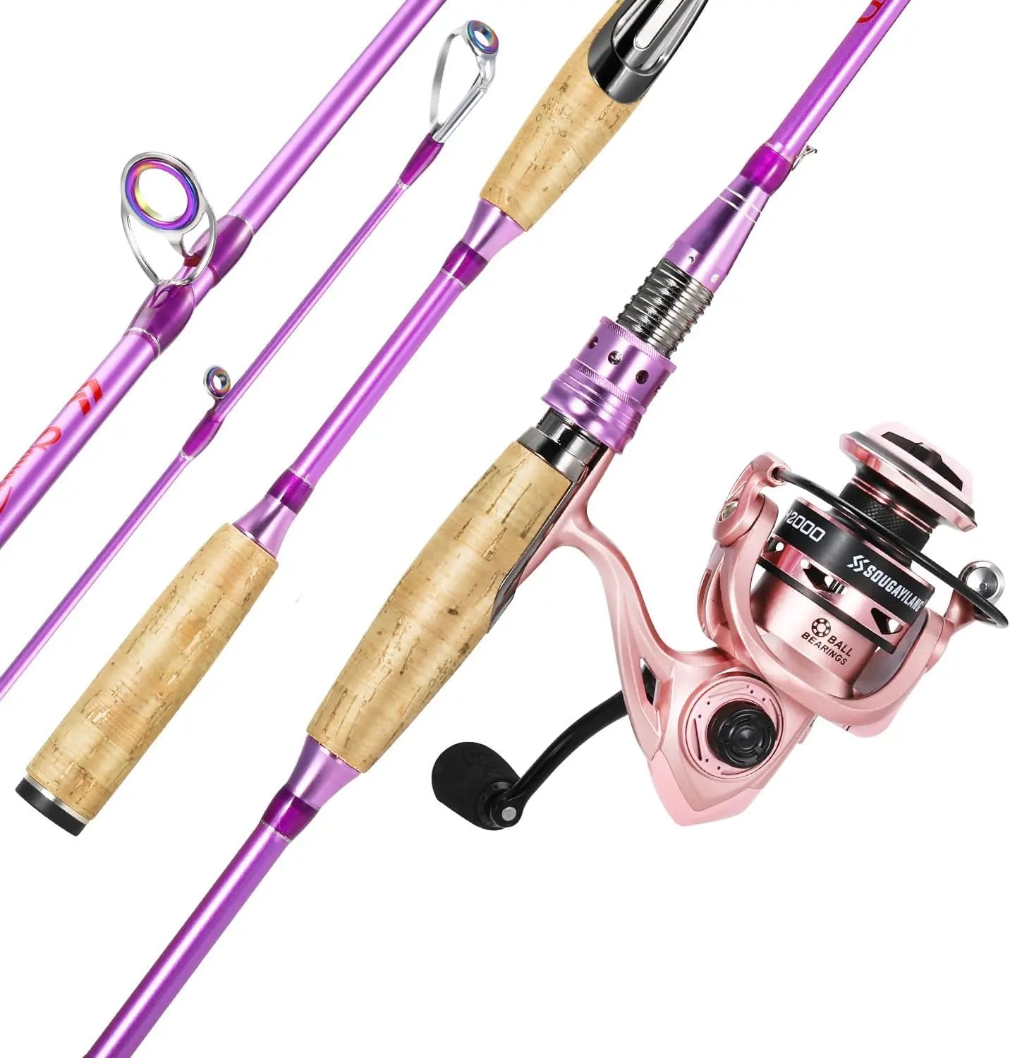 Sougayilang Colorful Spinning Rod and Reel Combo - 2-Piece Graphite Fishing Pole with Smooth Reel for Freshwater Great Gifts