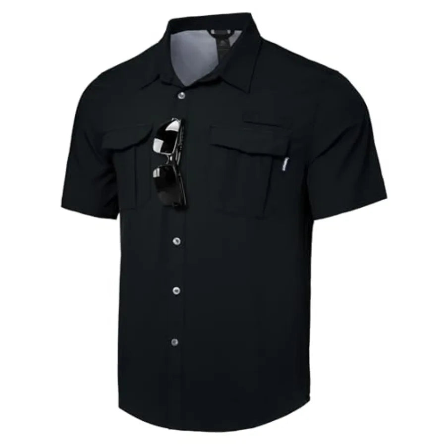 Haimont Men's Sun Protection Shirt Water Resistant Short Sleeve Button Down Shirt Quick Dry Cooling for Hiking Fishing