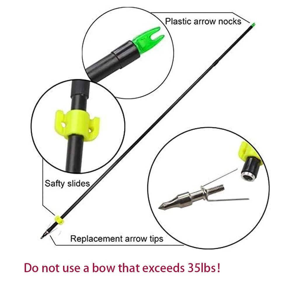 12Pcs Bowfishing Arrows 31-inch Universal Fit for Compound Recurve Bow with Hunting Arrowheads Safety Slides and Darts for Beginners Outdoor Bowfishing Camping Archery Shooting Accessories