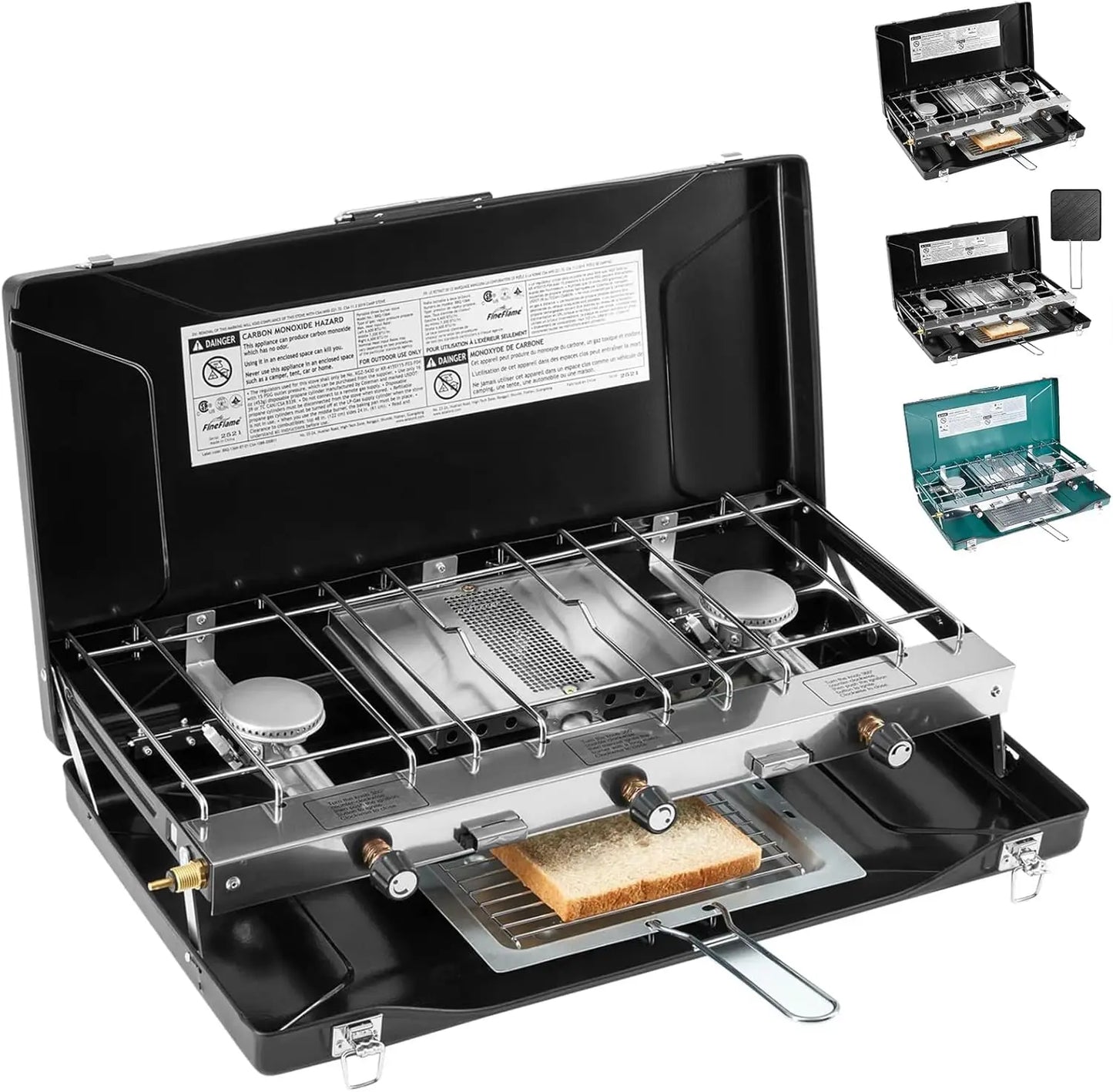 3-Burner Propane Camping Stove, 20400 BTUs, Portable with Push-Button Ignition & Wind Guards for Outdoor Cooking