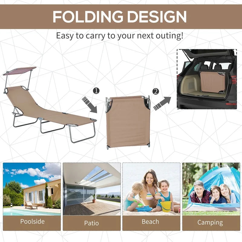 Outsunny Adjustable Folding Lounge Chair with Sun Shade for Beach Camping Backyard Use