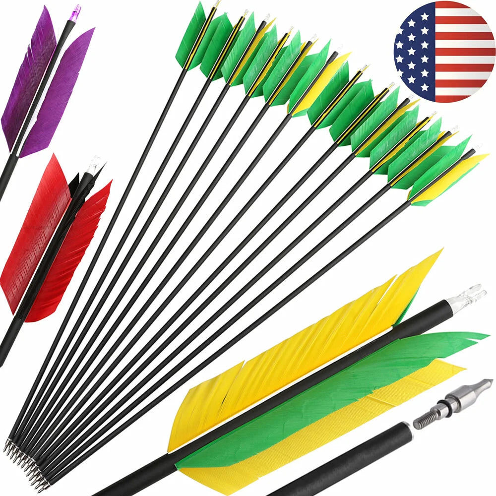 Carbon Arrows 12pcs 31.5inch Spine 500 OD7.8mm Turkey Feather Vanes for Outdoor Hunting Shooting Compound Recurve Bow