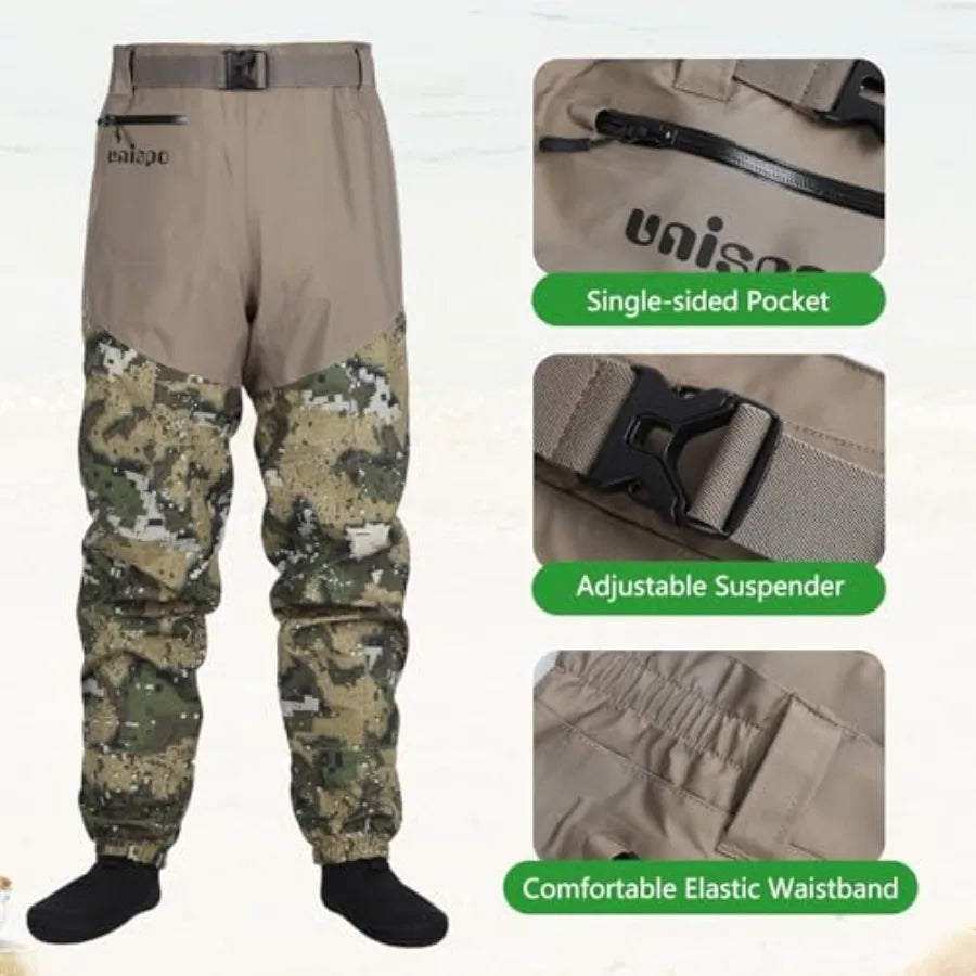 Camo Outdoors Breathable Stockingfoot Waist High Fishing Waders in Olive Green with Quick-Dry Fabric and Reinforced Sole for En