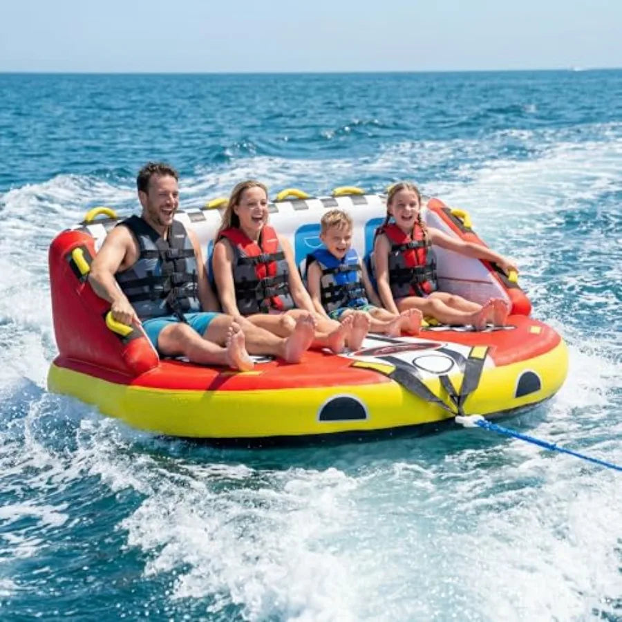 Towable Tubes for Boating Pull Behind Inflatable Tube with Heavy-Duty Thick Nylon Cover in Blue for Summer 1-4 Person Water Spo