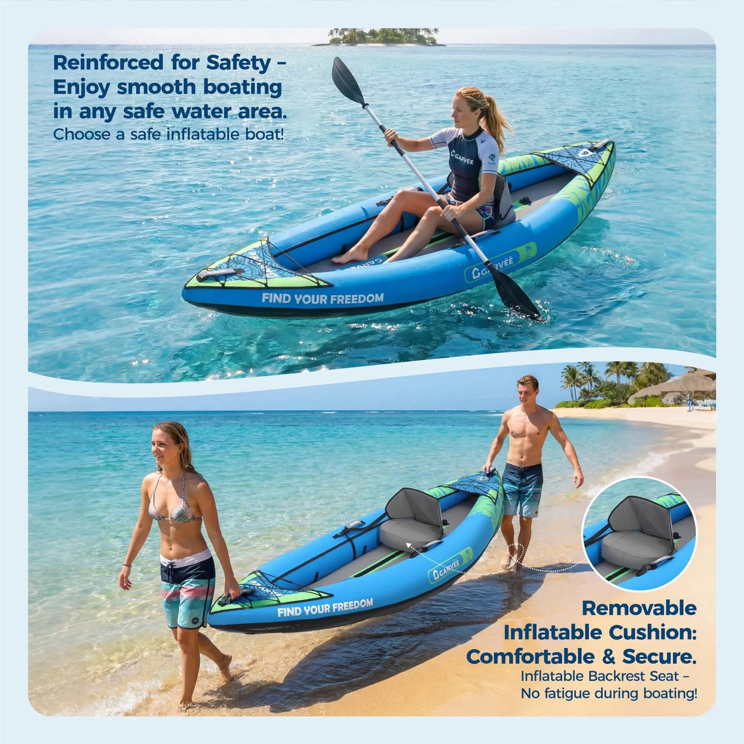 2 Person Inflatable Kayak，Fishing Kayak for Adults, Portable Touring Kayaks with Padded Seat, 3 Fins, Hand Pump, Carry Bag, Repair Kit，12.5FT/450 LBS Weight Capacity