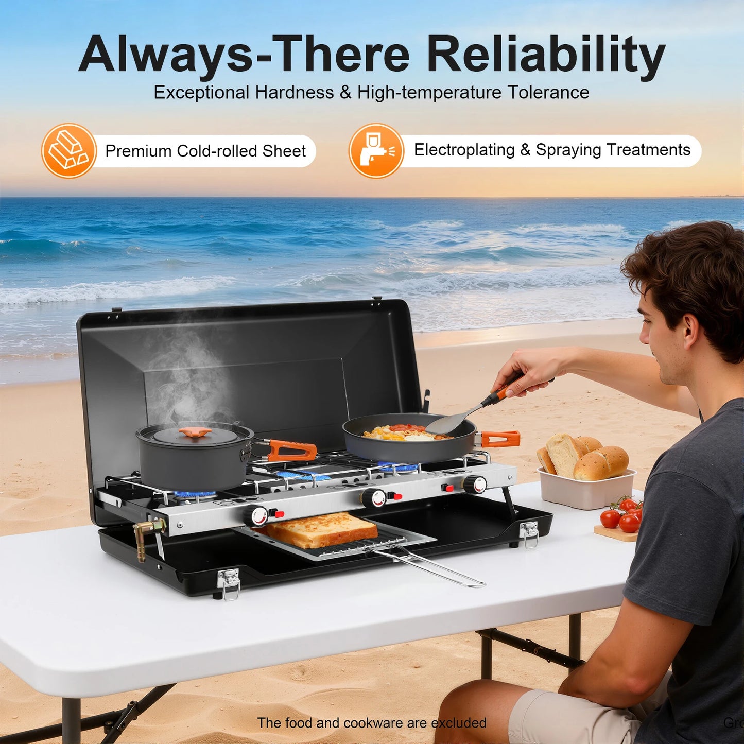 3-Burner Camping Stove 1500W Gas Camping Stove Portable Sturdy Cooking Stove for Camping Barbecues Parties